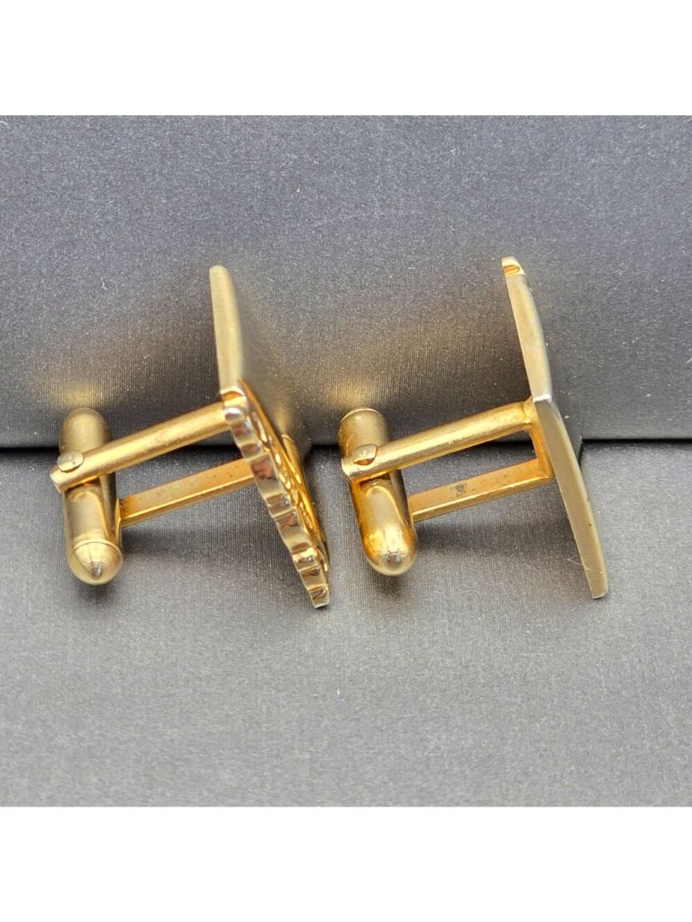 VTG Swank Gold-Tone Square Cufflinks .75" Ornate Scrolled Edge Bullet Back - Picture 3 of 6